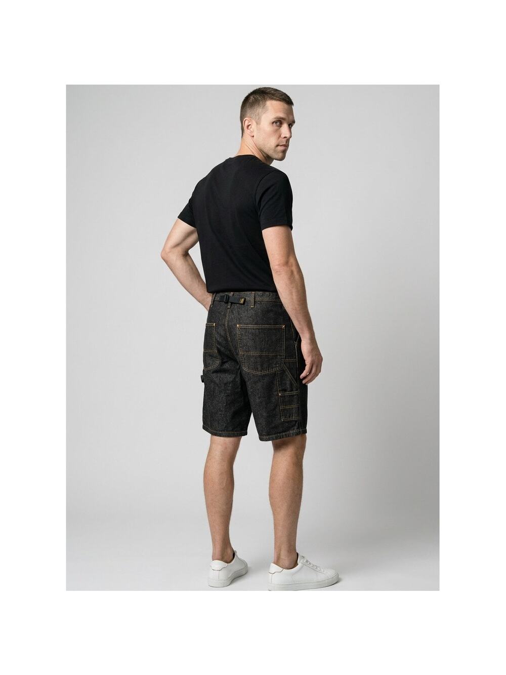 Vintage Ralph Lauren Denim Dark Wash Carpenter Shorts Strap Back Mens Size 34